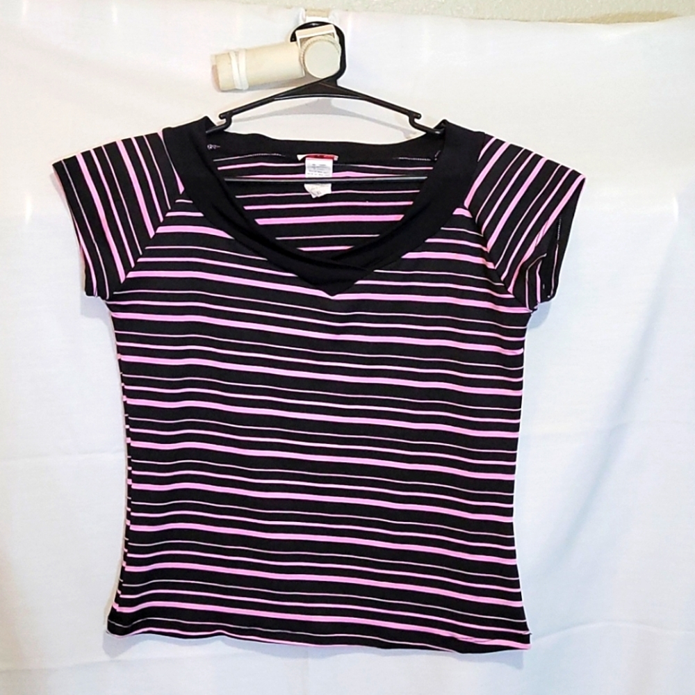Julie's Closet sz XL pink and black stripes blouse 👚